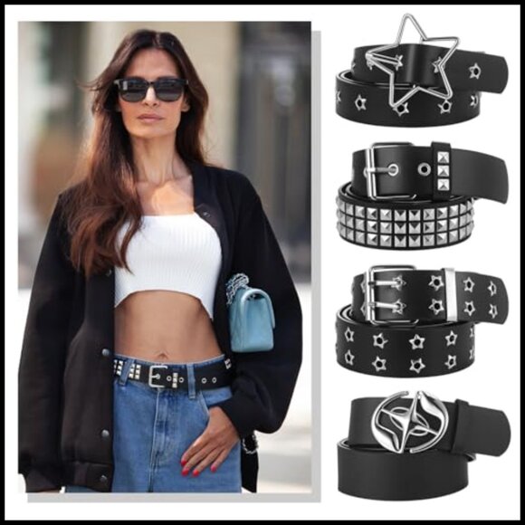 4 Pack Punk Gothic Studded Belts with Metal Buckles Adjustable PU Leather main image 3